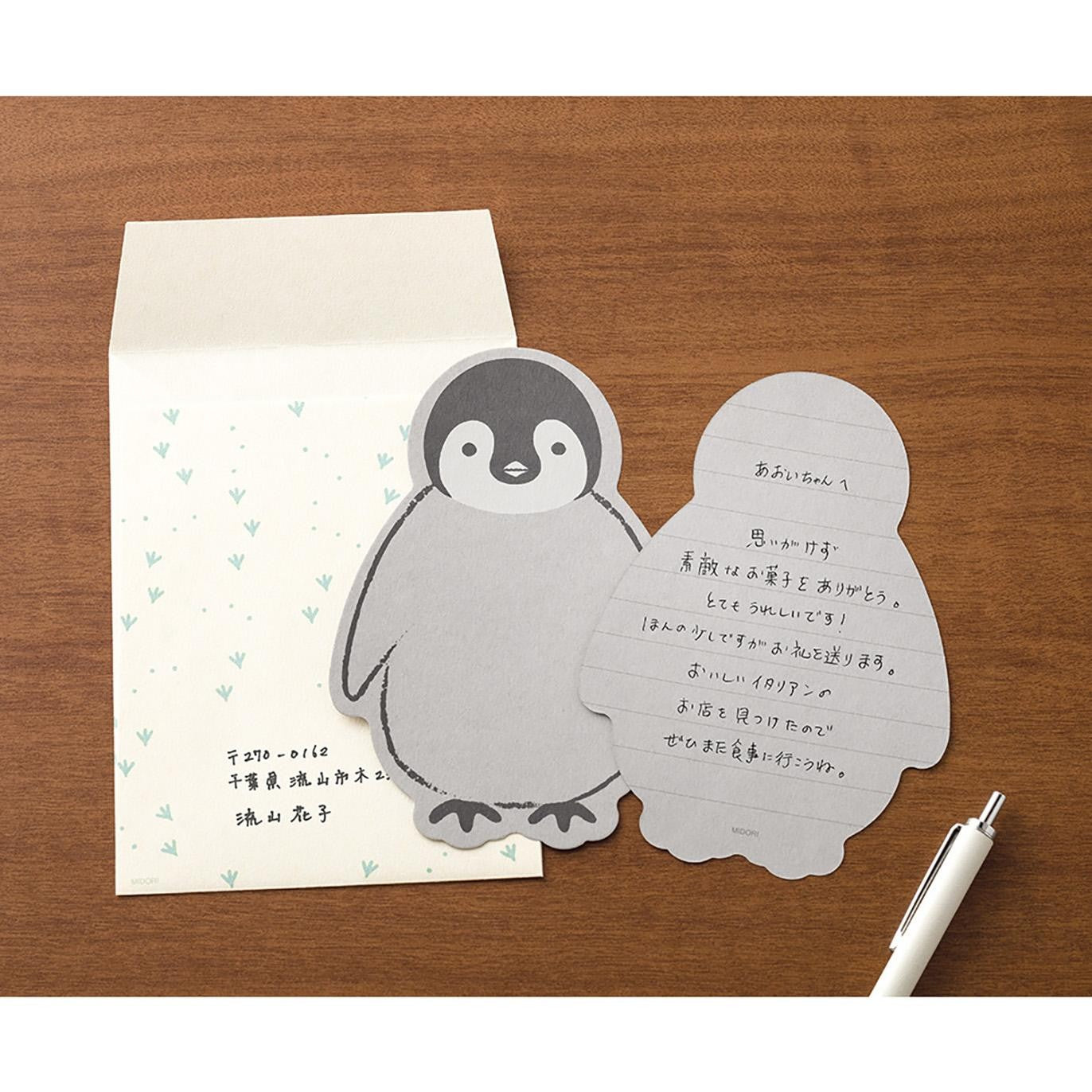 Cartas y sobres con forma de animal - Pingüino - Midori MD