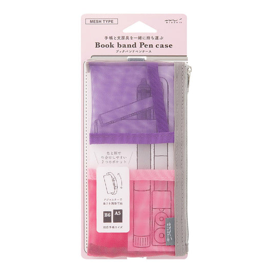 Estuche Mesh con banda elástica - B6/A5 rosa - Midori MD