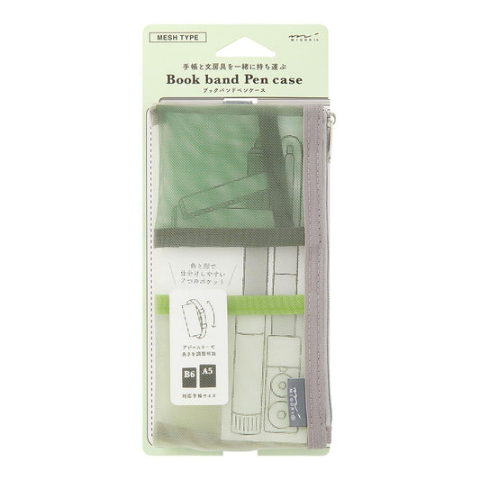 Estuche Mesh con banda elástica - B6/A5 verde - Midori MD